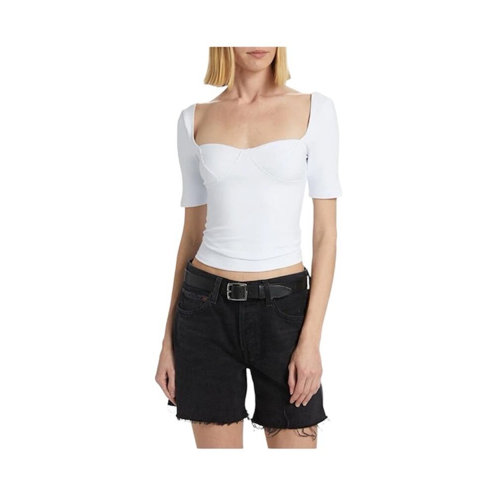 NWT Just Looking Bustier Crop Top In White Short Sleeve Tee Size Large